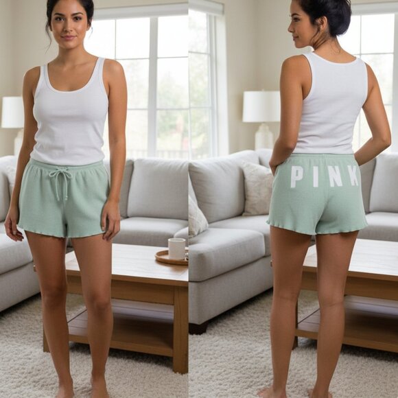 Victoria’s Secret PINK Mint Green Waffle Knit Sleep Shorts - Picture 2 of 11